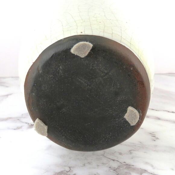 Vintage Large Crackle Glaze Pottery Vase w/ Mask Handles Rustic Asian Style 13" - Picture 8 of 9